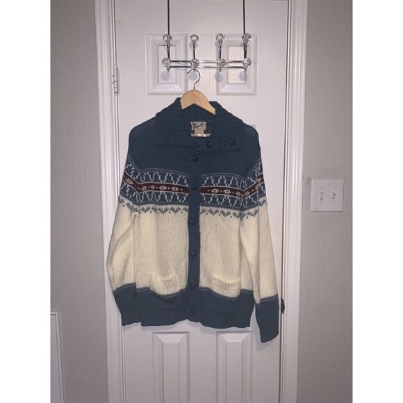 Sigallo Vintage Acrylic Button Down Grandpacore Winter Sweater Cardigan Large - Picture 2 of 8